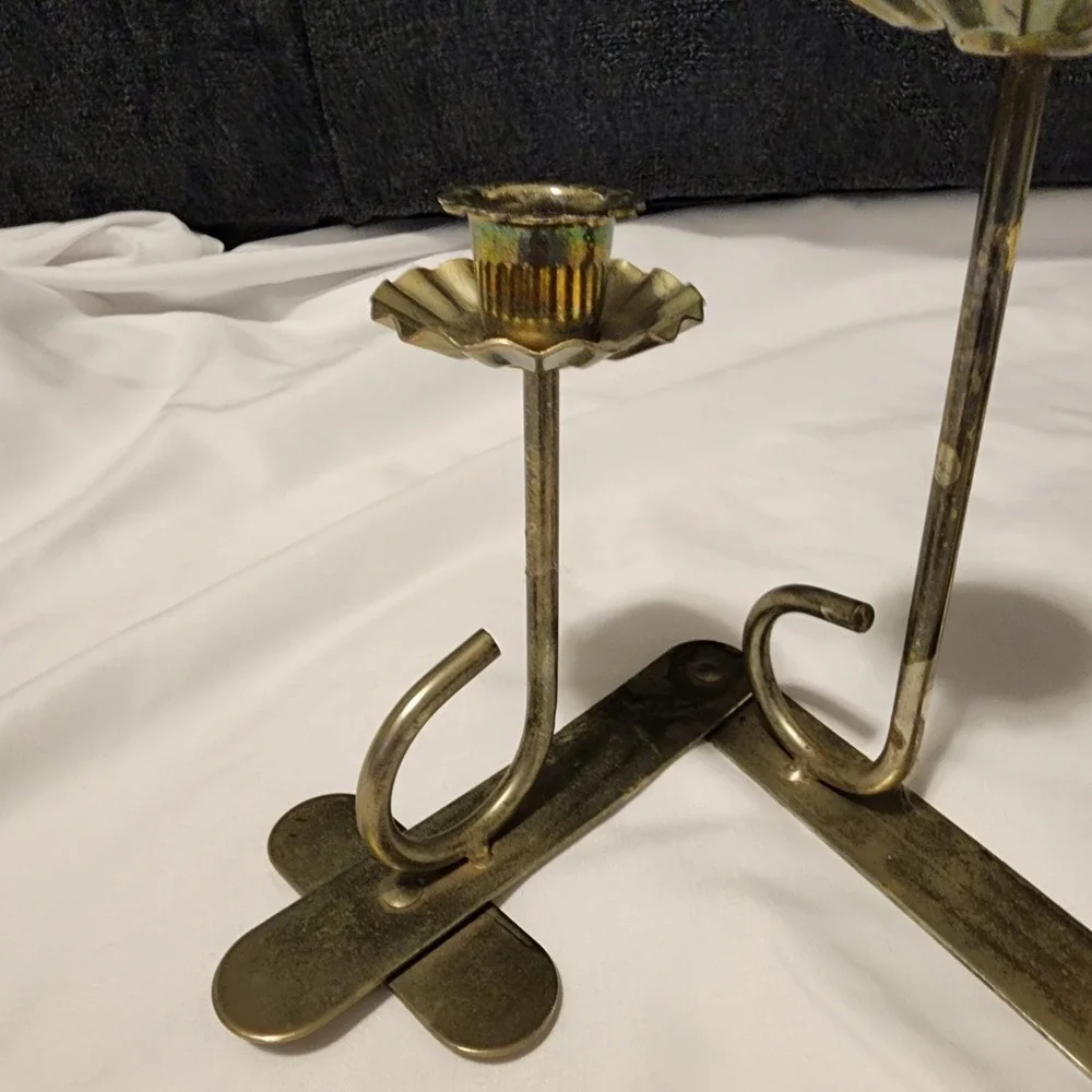 Vintage Jointed Folding Brass Alloy 5 Candle‎ Candelabra Candlesticks Ruffled